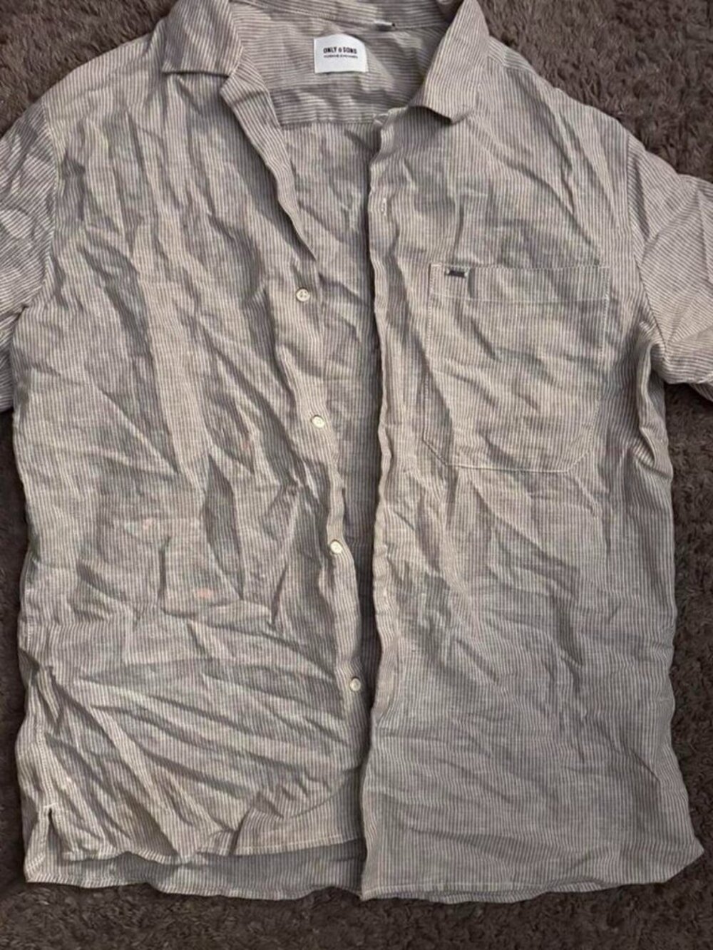 Only & Sons Striped Button-Down Shirt Men's L Gray White